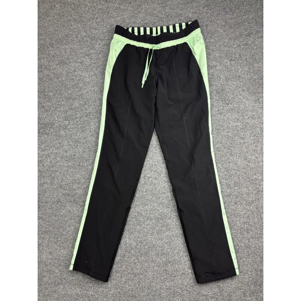 Lululemon Pants Womens 6 Black Green Track Athletic Side Stripe Zip‎ Pockets